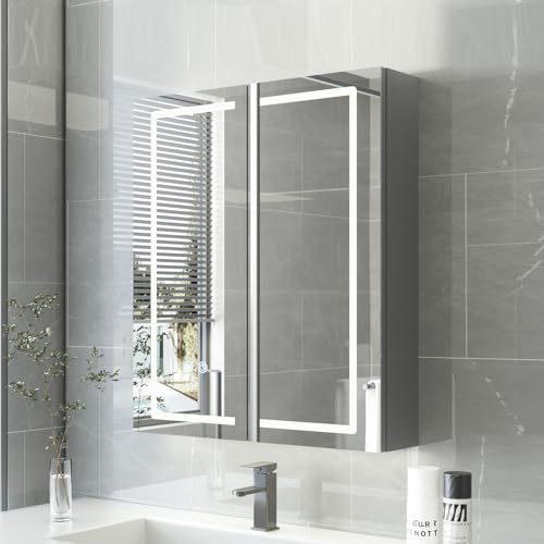HySail Spiegelschrank Bad mit Beleuchtung, 3 Farbtemperaturen & Dimmbare Helligkeit, 60x70x14 cm Badezimmer Spiegelschrank mit Touch-Schalter, Anti-Beschlag & Steckdose, Komplett Vormontiert