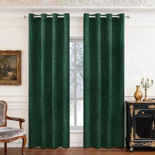 Ystyle Tende Oscuranti per Interni 2 Pezzi, 140x280 CM, Verde Scuro | Tende con Anelli Velluto Moderne, Tenda Termica Isolante Freddo e Caldo, Curtains Ideali per Camera da Letto e Soggiorno