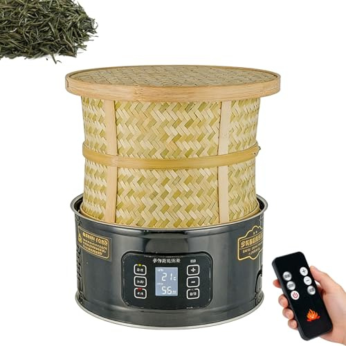 Déshydrateur électrique pour thé, 400 W, en acier inoxydable, avec cage en bambou, contrôle de la température de 30 à 150 °C, minuterie, affichage LED, pour le thé parfumé, les légumes(Black)