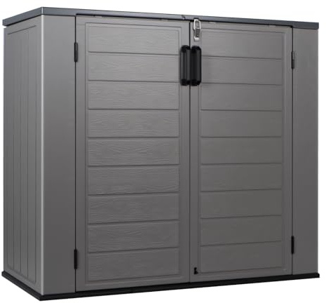 Panana Outdoor Storage Shed Box, Weather Resistant Plastic Garden Utility Chest, 55.9x26.4x46.6 inch Lockable with Hydraulic Hinges, Grey (Shed)
