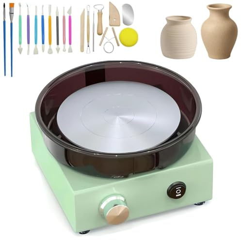Torno Eléctrico para Cerámica de 15 Cm, Máquina de Plato Giratorio de Cerámica con Velocidad Ajustable y Rotación Bidireccional, Protector Antisalpicaduras Extraíble, Kit de Cerámica Diy para Principi