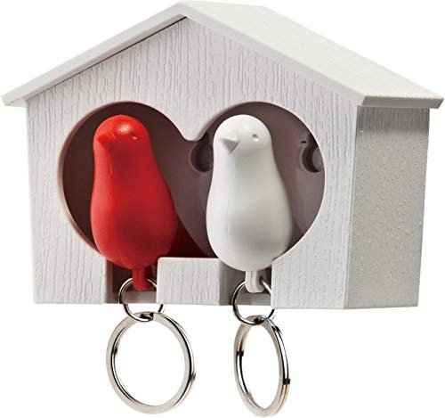 Qualy QL10124W-R Schlüsselbrett Schlüsselahnhänger Duo Sparrow Key Ring, weiß/rot