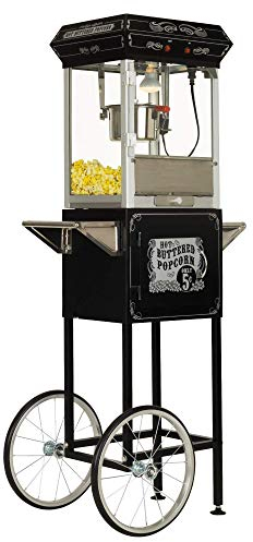 Funtime Sideshow Popper 4-Ounce Hot Oil Popcorn Machine with Cart, Black/Silver