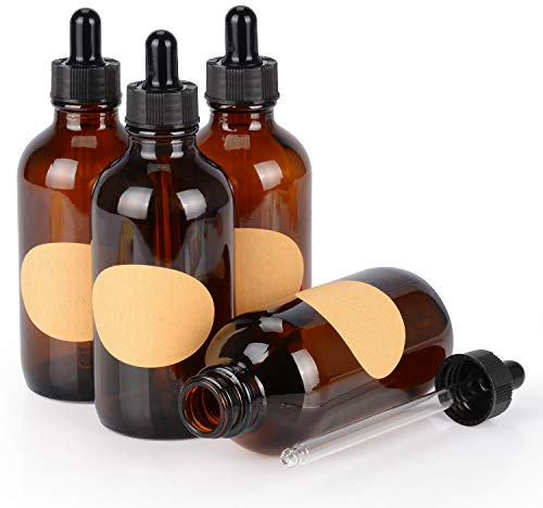 stonylab 4er-Pack Glas-Tropfflaschen, Leere Flasche mit Glastropfer, Innenstopfen und Etikett für Laborlösungen (120 ml, Braun)