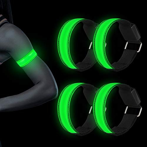 Molbory NA050 - Bracelet de Correr Unisex para Adultos, 4 Unidades, reflectiva LED, Pulsera Luminosa, luz de Seguridad Nocturna para niños, luz de Seguridad para Correr, Correr, pasear Perros, Correr
