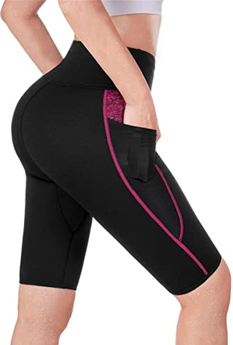 TrainingGirl High Waist Sauna Sweat Shorts Weight Loss Workout Pants with Pocket for Women Running Gym Yoga Exercise (Black, 3XL)