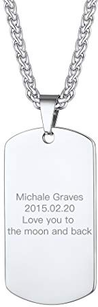 Suplight Chapa Militar Personalizado de Hombres Collares Plateados Acero Inoxidable 316L con Textos Regalo DIY de Padres Hijos