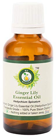 Ätherische Ingwerlilie Öl | Hedychium Spicatum | 100% reines natürlich | Dampf destilliert | Therapeutische Qualität | Ginger Lily Essential Oil | 10ml | 0.338 Unzen By R V Essential
