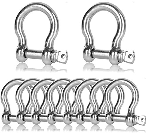 Wencheng 10 grilletes de tornillo M10 de acero inoxidable de 3/8 pulgadas, grillete de cadena de arco Clevis resistente de tornillo para ancla, remolque, recuperación fuera de la carretera
