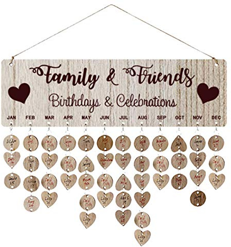 Toyvian Hölzerner Geburtstags erinnerungs kalender, Wandbehang Familien freunde Geburtstags erinnerungs kalender tafel Plakette Diy Hauptwanddekoration mit 100 Stück Holzanhänger