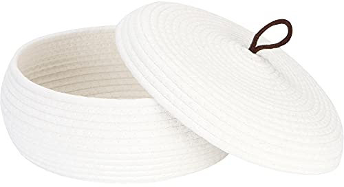 Sea Team Round Cotton Rope Storage Basket with Lid, Decorative Woven Storage Bin, Pot, Caddy, Organizer, Container for Snacks, Towels, Plants, 13 x 5.5 Inches (Large, Shallow, White)