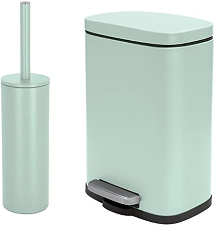 Spirella Badset 2 tlg. Kosmetikeimer mit Absenkautomatik und WC Bürste Edelstahl Ice Grün