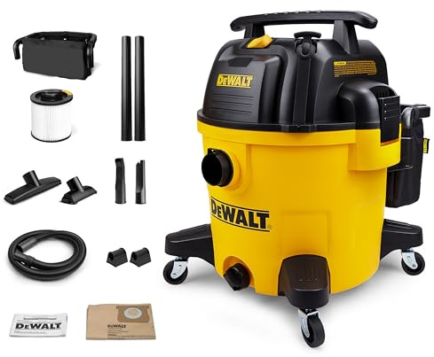 DEWALT 10 Gallon Shop Vacuum Wet and Dry, 5.5 Peak HP Poly Wet Dry Vacuum Cleaner with Attachments, 2-Stage Motor, Portable Handle/Caster with Drain Blower, DXV10PZ for Car, Garage, Workshop, Pet Hair