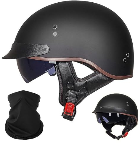 ACLFFSHOP Halbschalenhelm mit ECE, Jethelm Retro, Chopper Helm, Retro Motorrad Helm, Scooter-Helm, Offenem Helm, mit Sonnenblende und Herausnehmbares Atmungsaktives Futter M~XXL 57~64CM