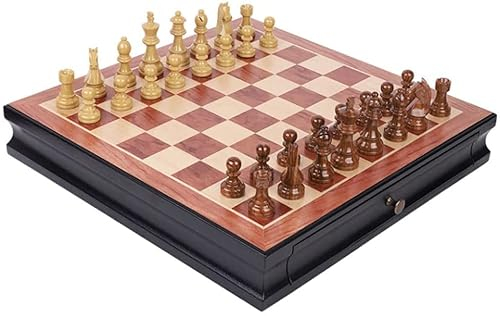 YMXWFC Schach Holzschach mit Schubladenaufbewahrung 2 zusätzliche Königinnen Magnetisches Schachspiel Geeignet zum Lernen, Lernen, Spielzeug und Geschenkschachbrett