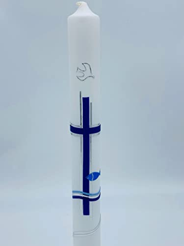 Taufkerze Kommunionkerze Blau/Silber inkl. Beschriftung / Personalisierung / Kommunion / Taufe / Handarbeit C108-GS