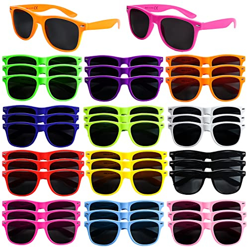 36 Pack 12 Color Neon Sunglasses Party Favors,80’s Retro Style Perfect Colorful Novelty Sun glasses Set for Birthday Party Supplies,Beach,Party Toys,Goody Bag Favors for Boys Girls Teens Adults
