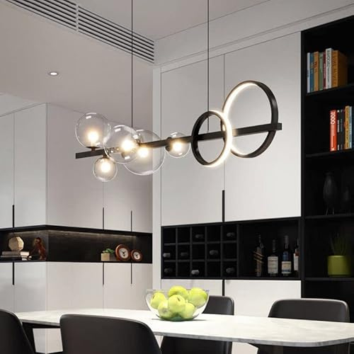 RRBEST Moderne LED Pendelleuchte Esstisches,Dimmbar Wohnzimmer Hängelampe Glaskugel,Verstellbar Esszimmer Lampe Hängend für Esszimmer Kücheninsel Wohnzimmer (Transparent)