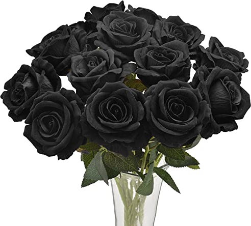 Avoik Rosen Künstliche Blumen, 12 Stück Schwarze Rosen 50cm Einzelne Langstielige Seidenrosenstrauß Künstliche Blumen für Braut Hochzeitssträuße Garten Wohnzimmer Hotel Büro Dekor