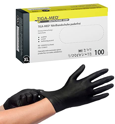 Guantes de nitrilo negro, talla S, M, L, XL, paquete 1000/2000/4000 unidades, sin polvo, sin látex, guantes de trabajo, guantes de examen (XL, 2000)