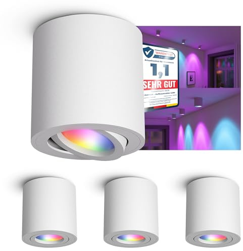 linovum CORI Aufbauspot 4er Set weiß Smart GU10 LED WLAN RGBW App | Vier schwenkbare Deckenspots weiß - per App & Alexa steuerbar, RGB-Farblicht, für Küche & Wohnzimmer, ohne Hub, inkl. LED