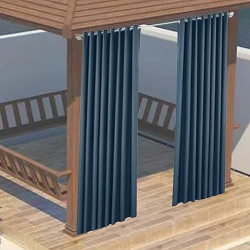 GUAWJRZDP Outdoor Vorhang Blickdicht, Außenvorhang, 2 Stück, 70~90% Beschattung, Sonnenschutz, wasserdicht, mit Ösen, for Gartenpavillon, Balkon, Innenhof (Color : Dark Blue, Size : W134xH160CM)