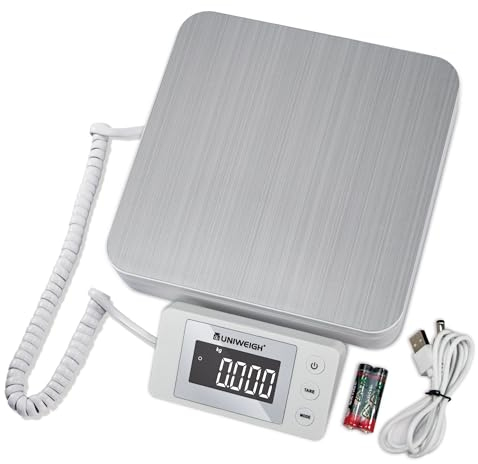 UNIWEIGH Digitale Postwaage 88lb/0.1oz - Paketwaage Mit Tara und LCD-Anzeige für Pakete und Kleine Unternehmen - USB-Kabel und 2X AAA-Batterien Inklusive