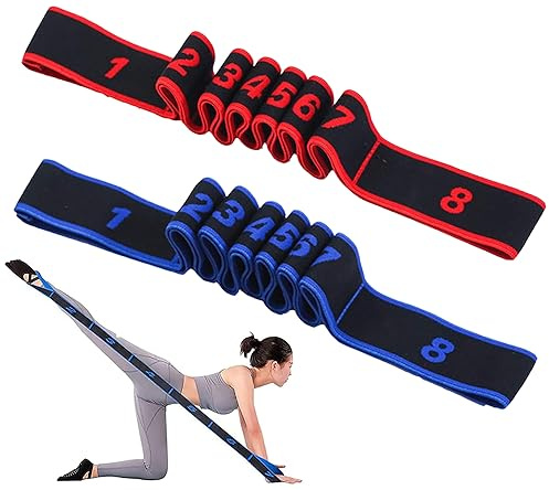 2 Stück Yoga Stretch Gurt, Widerstandsbänder, Multi-Schleifen Resistance Bands, Fitnessbander, Training Bänder, Verstellbares Übungsband für Fitness, Tanztraining, Gymnastik (Rot+Blau)
