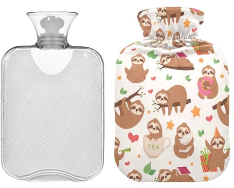 ZZXXB Lovely Faultier Star Wärmflasche mit Fleece-Bezug, PVC-Wärmbeutel, 1 Liter