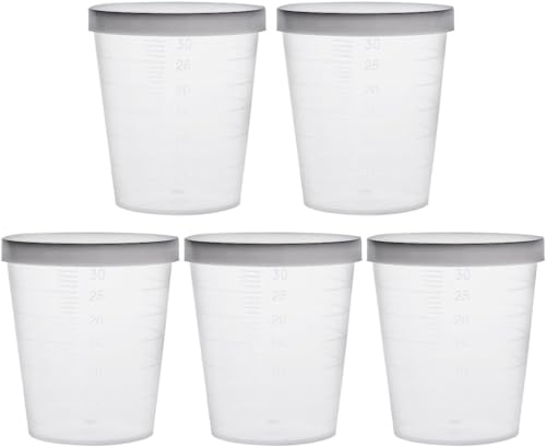 Recogwood 10Pcs 30ml Plastic Measuring Cups, Transparent Reusable Lab Graduated Beakers with Lid Cap for Kitchen Cooking DIY Painting Medication
