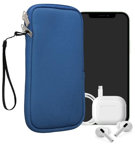 kwmobile Neopren telefonväska storlek XXL – 17,78 cm (7 tum) – universell mobiltelefonväska med dragkedja, handledsrem – Östersjöblå