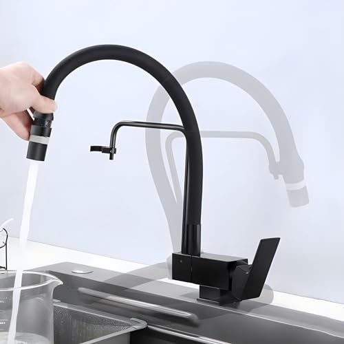 XJTNLB Vorfenster Küchenarmatur mit Brause Schwarz Wasserhahn Küche Kippbar Spültischarmatur Vorfenstermontage mit 2 Strahlarten