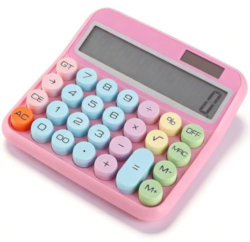 HERCHR Calculadora Mecánica, Calculadora Colorida Calculadora Linda Calculadora De Escritorio con Pantalla LCD Grande De 12 Dígitos para Oficina, Escuela, Hogar(Rosa)