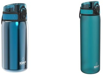 ion8 Kinder Trinkflasche, Edelstahl 400ml, Auslaufsicher, Einhandöffnung & Trinkflasche, 500 ml, Auslaufsicher, Einhandöffnung, Sichere Verriegelung