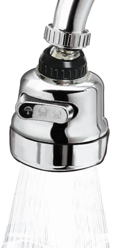 Aireador Grifo Cocina 360° Giratorio, Adaptador para Grifos Fregadero, Extensor Grifo con 2 Modos, Atomizador Ahorro Agua Antisalpicaduras, ABS, Color Plata