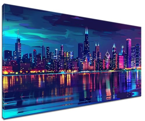 Malen Nach Zahlen Stadt, DIY Malen nach Zahlen New York für Anfänger und Erwachsene, Bastelset Erwachsene Paint by Numbers Ölgemälde mit 3 Pinsel, Acrylfarbe für Wanddeko (Ohne Rahmen) 50x70cm E-2