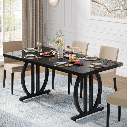 Tribesigns Mesa de comedor para 4-6 personas, 160 x 80 cm, mesa de comedor negra con marco de metal pesado, moderna mesa de cocina rectangular industrial mesa de comedor para la cocina del hogar