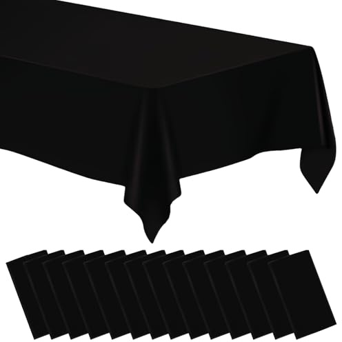 PRITOK Nappe Noire : 14 pièces 137 x 274 cm Nappes en Plastique Noires, Nappes en Papier Rectangulaire Nappe de fête Noire pour Pique-nique, Fête, Décoration, Mariage, Banquet