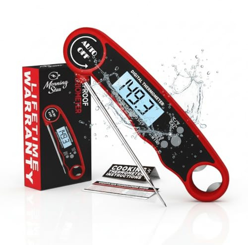 Meat Thermometer Digital for Cooking and Grilling - Waterproof Ultra-Fast Instant Read Food thermometers with Backlight, Bottle Opener & Kitchen Hanging Holes