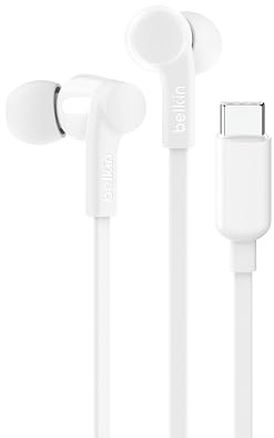 Belkin SoundForm Wired Headphones with USB-C Connector, In-Ear Wired Earphones with Microphone - Wired Earbuds for iPhone 16/15, iPad Mini, Galaxy S24, Android & More (USB-C Headphones) - White
