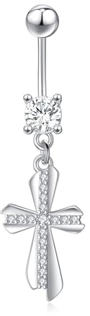 ONEFINITY Bauchnabelring mit Kreuz S925 Sterlingsilber baumelnde Bauchnabelringe Bauchnabelpiercingschmuck für Frauen