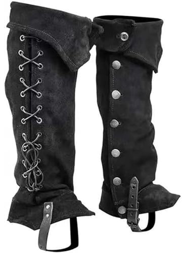 MDFCZXP Mittelalterliche Leder-Schnürschnalle Schuhüberzug, Steampunk Vintage Half Chaps Gamasche,Schwarz,30cm