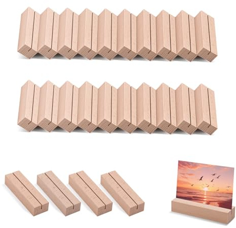 Yemmert Portacarte in Legno, 24 Pezzi 10 cm di lunghezza Portacarte Portafoto in Legno per Matrimoni, Banchetti e Feste, Portanumeri da Tavolo in Faggio, Portamenu in Legno per Ristoranti