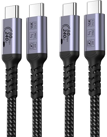 SUMPK USB C till USB C-kabel, 80 gbps 1 m, 2 pack, USB 4-kabel 240w, 4:e generationens datakabel, 16k HDR-videoskärm, Thunderbolt 5 - kompatibel med iPhone 16 Pro Max, iPhone 15/15 Plus, MacBook, i