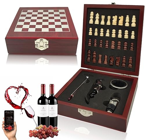 Regalos para el día del Padre, Regalos día del padre, Regalos dia del Padre, Regalo día del Padre, Día del Padre Regalos, Juego de Accesorios para Vino y Ajedrez, Abridor de Vino y Sacacorchos Vino