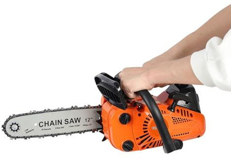 OSKOPWRC Gas Chainsaw, 25.4cc Petrol Chain Saw with Automatic Oiler, 2-Cycle Handheld Chain Saw with 12 Inch Cutting Bar, High-Power Logging Saw for Wood Cutting, Farm​, Garden Tools Orange