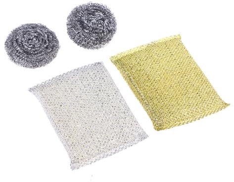 WRITWAA Juego De Limpieza 4 Piezas Esponja para Fregar Platos y Estropajos De Acero Inoxidable Antirayaduras Tamaño Mano Color Aleatorio para Cocina Ollas Sartenes y Encimeras