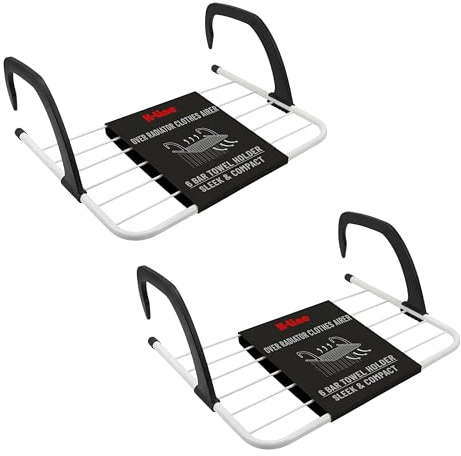 H-LINE 2 Pack of Over Radiator Clothes Airer Rail Dryer Drying Rack Hanger 6 Bar Towel Holder