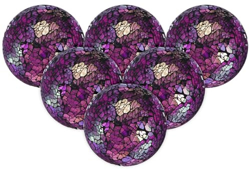 M METERXITY 6-Pack Decorative Ball 2.4 inch for Home Decor, Purple | Mosaic Glass, Glass Orbs, for Bowls, Dining Tables, Wedding Party, Coffee Table, Centerpiece