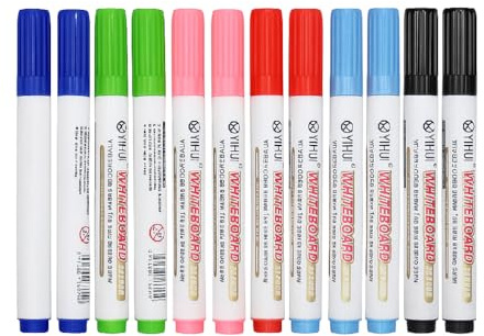Harnyles 12 Stück White Board Stifte Abwischbar: Dry Erase Marker für Schule und Büro, Je 2 in Rot, Rosa, Blau, Schwarz, Grün und Hellgrün